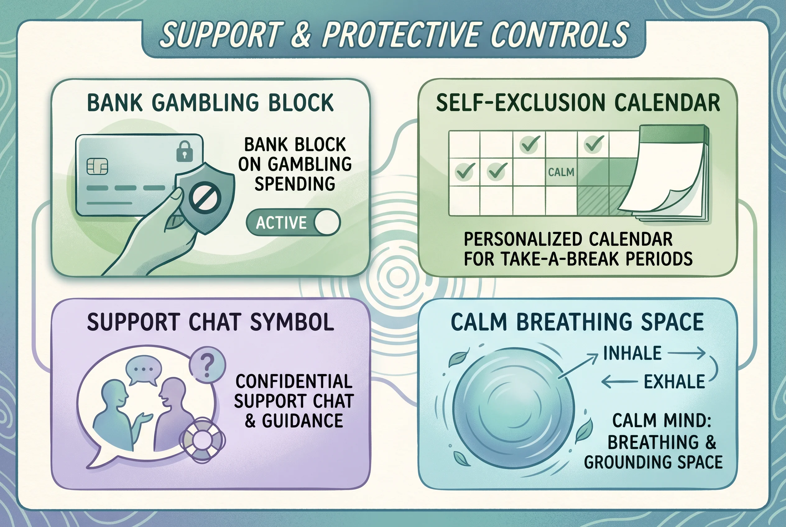 Support controls shown as calm steps away from gambling decisions